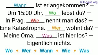 Pronomen Fragen und Konjunktionen  wo wer wann wie was Fragen wer wen wem wessen Interrogat [upl. by Felske]