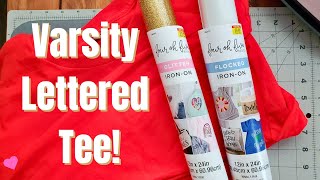 Make Your Own Varsity Lettered Tshirt  Easy Cricut Ironon Project [upl. by Aniuqal61]