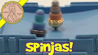 Spinjas Warriors Game Eliminators Vs Dread Force  Vintage Battling Top Toy Review [upl. by Thorner]