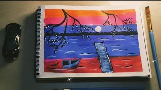 Drawing moonlight with paint  Moonlight night scenery drawing drawing shortvideo shorts [upl. by Modla]