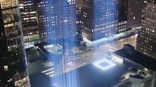 911 Memorial lights up Manhattan to mark 23 years [upl. by Eelinnej]