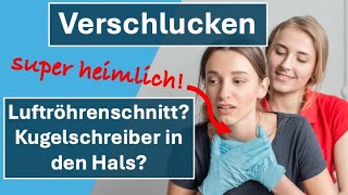 Verschlucken  heimlicher Heimlich Handgriff  Luftröhrenschnitt  Erste Hilfe Tutorial [upl. by Assyram]