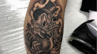 Scrooge McDuck Tattoo  Real Time and Time Lapse Disney Cartoon Character Anime black and grey [upl. by Ahsienak]