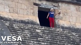 Woman sparked fury by climbing the steps of the ancient Temple of Kukulcán in Mexico [upl. by Justen]