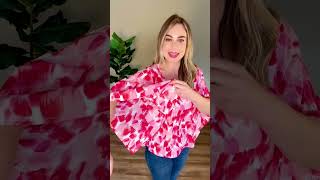 V Neck Blouse With Angled Sleeves In Pink amp Red Abstract [upl. by Marlen]