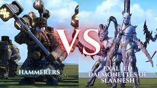 WARHAMMER III Total War  Hammerers VS Exalted Daemonettes of Slaanesh [upl. by Wengert]