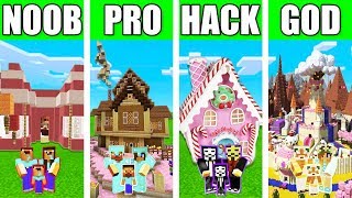 Minecraft FAMILY CANDY HOUSE BUILD CHALLENGE  NOOB vs PRO vs HACKER vs GOD in Minecraft [upl. by Rotce]