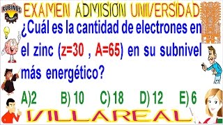 EXAMEN VILLARREAL QUÍMICA CONFIGURACIÓN ELECTRÓNICA PROBLEMA RESUELTO SOLUCIONARIO ADMISIÓN UNFV [upl. by Verene908]