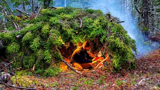 Bushcraft Survival Shelter Camping In Rain [upl. by Lahey141]