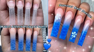 WATER EFFECT POLYGEL NAILS💙 EASY WATER EFFECT NAIL ART amp SUMMER NAIL DESIGN  Nail Tutorial [upl. by Eimmak156]