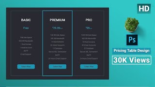 How to design a Modern Pricing Table by Photoshop  ✪ Photoshop Tutorial ✪ [upl. by Haimorej]