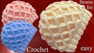 Gorro tejido en punto de rombos en relieve 3D a Crochet tallermanualperu [upl. by Eladnwahs]