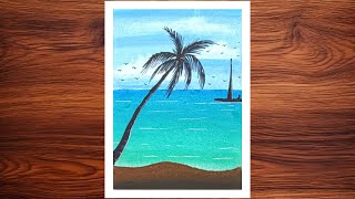 How to draw a sea view scenery  Beautiful Ocean Scenery  soft Pastel scenery drawing ideas [upl. by Arondell]