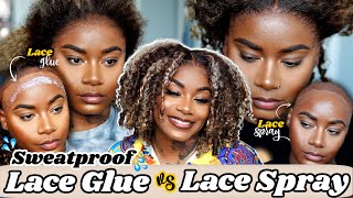 THE BEST💦 SWEATPROOF 💦 LACE GLUE VS LACE SPRAY  Summer Wig Install  Laurasia Andrea x Wowafrican [upl. by Llecrep]