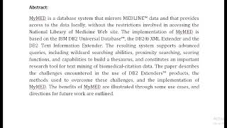 MyMED A database system for biomedical research on MEDLINE data [upl. by Dnalrah]