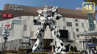 WALK IN ODAIBA GUNDAM STATUE LIBERTY 4K TOKYO JAPAN [upl. by Kauslick]