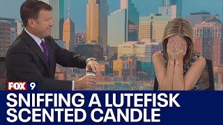 News anchors sniff lutefiskscented candle on live TV [upl. by Suivart237]