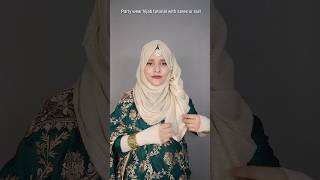 Hijab tutorial with mangtika on saree or suit  party wear hijab tutorial [upl. by Llerol891]