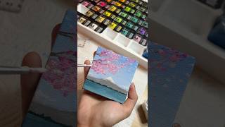 Cherry blossom mountain🗻🌸 painting shorts arttutorial paintingtutorial [upl. by Orgel655]