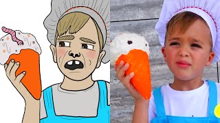 Niki and Mom pretend play selling ice cream funny Drawing Meme l Vlad and Niki [upl. by Esilanna]