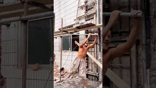 Constructing scaffolding in building process [upl. by Nakre]