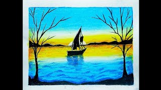 Oil pastel Landscape Scenery Drawing [upl. by Cousins64]