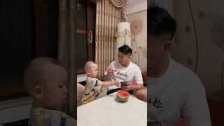 Cute Baby Teaches His Dad A Lesson When He Cant Eat Watermelon funny father cute fatherhoodjoy [upl. by Brigid]