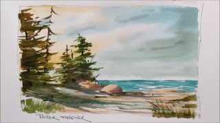 A quick and fun Watercolor demonstration of a Lake Shoreline painting Easy to follow and learn [upl. by Aznofla]