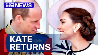 Princess of Wales appears at Trooping the Colour amid cancer treatment  9 News Australia [upl. by Kcirdor]