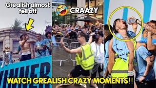 🤣 Jack Grealish Almost Fell Off the team Bus in Man City treble parade Celebrations [upl. by Lewse]