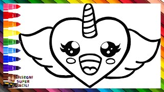 Disegnare e Colorare un Cuore Unicorno Carino 🦄❤️🌈 Disegni per Bambini [upl. by Dwight]