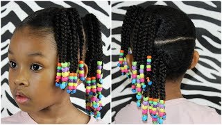 Side Ponytails w Beads  Cute Easy Hairstyle For Little Girls [upl. by Attiuqahs]