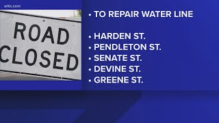 Water main repairs close Harden Street in Five Points [upl. by Maiah]