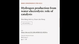 Hydrogen production from water electrolysis role of catalysts  RTCLTV [upl. by Ellednek]