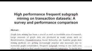 High performance frequent subgraph mining on transaction datasets A survey and performance compariso [upl. by Reiners447]