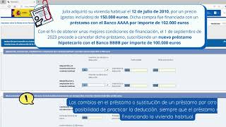 Renta 2023  Deducción por adquisición de vivienda habitual con modificaciones del préstamo [upl. by Yenettirb]