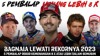 Bagnaia masuk 5 daftar pembalap dengan total 8 kemenangan atau lebih – Berita Motogp [upl. by Ihcehcu762]