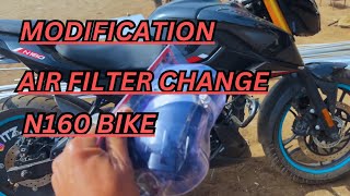 AIR FILTER CHANGE  MODIFICATION  N160 BIKE [upl. by Rehpotsihrc419]