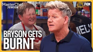 Chef Burns His Hand During Team Cooking Challenge  MasterChef Junior [upl. by Ellehcen]