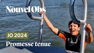 Anne Hidalgo se baigne dans la Seine à J9 des JO de Paris 2024 [upl. by Bordie]