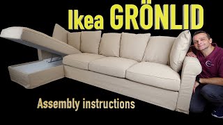 Ikea GRÖNLID 4 seat sofa with chaise longue Assembly instructions  Ikea HÄRLANDA Ikea USA [upl. by Sarina86]