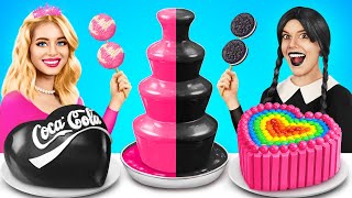 Wednesday vs Barbie Cooking Challenge  Pink vs Black Food Challenge by YUMMY JELLY [upl. by Annauqal]