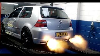 VW Golf r32 mk4 mk IV AWESOME dyno runs POPS BANGS FLAMES [upl. by Enenaj919]