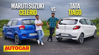 2022 Maruti Celerio vs Tata Tiago  Which is the better hatchback  Comparison  Autocar India [upl. by Arriaes]