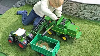 Exciting Farm Day  BRUDER John Deere Tractor amp Combine Harvester in Action  Bruder Toys Adventure [upl. by Adnoma]