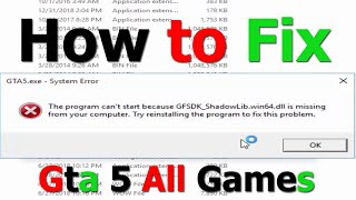 How to Fix Gta 5 All Games GFSDK ShadowLib win64 Missing Fix Full Tutorial [upl. by Ellenehs]