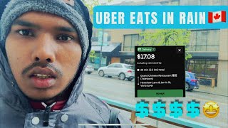 UBER EATS ON A RAINY DAY IN CANADA  UBER EATS AND FANTUAN COURIER DELIVERING ON BICYCLE 🚚🇨🇦 [upl. by Alletse]