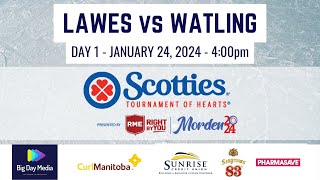 LAWES vs WATLING  2024 Scotties Tournament of Hearts Presented by RME Day 1 [upl. by Akenehs]