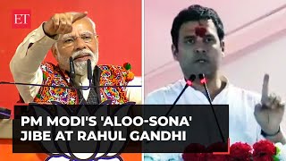 PM Modi’s fresh AlooSona jibe at Rahul Gandhi in Madhya Pradeshs Barwani [upl. by Bassett]