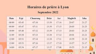 Horaires de prière à Lyon pour Septembre 2022 [upl. by Ibbison]